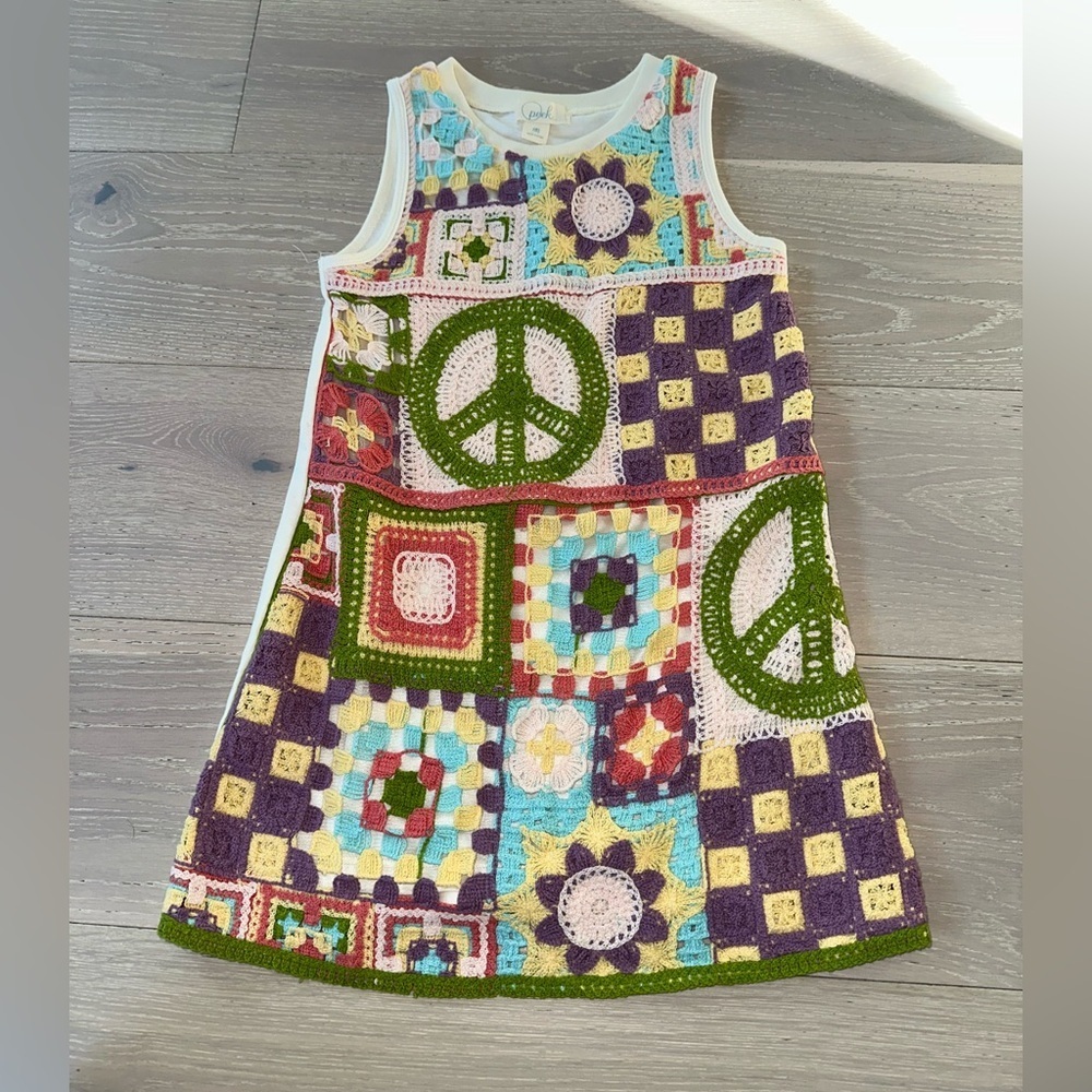 NWT Peek Girl's peace crotchet lined dress girls size 8